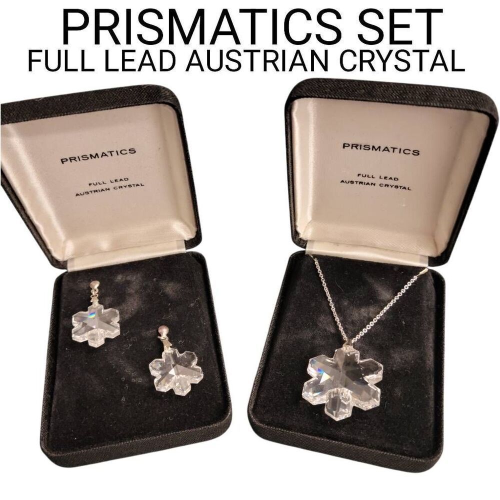 Vintage Austrian Crystal Sterling Silver Snowflake Daisy Flower Necklace Set - Picture 8 of 8
